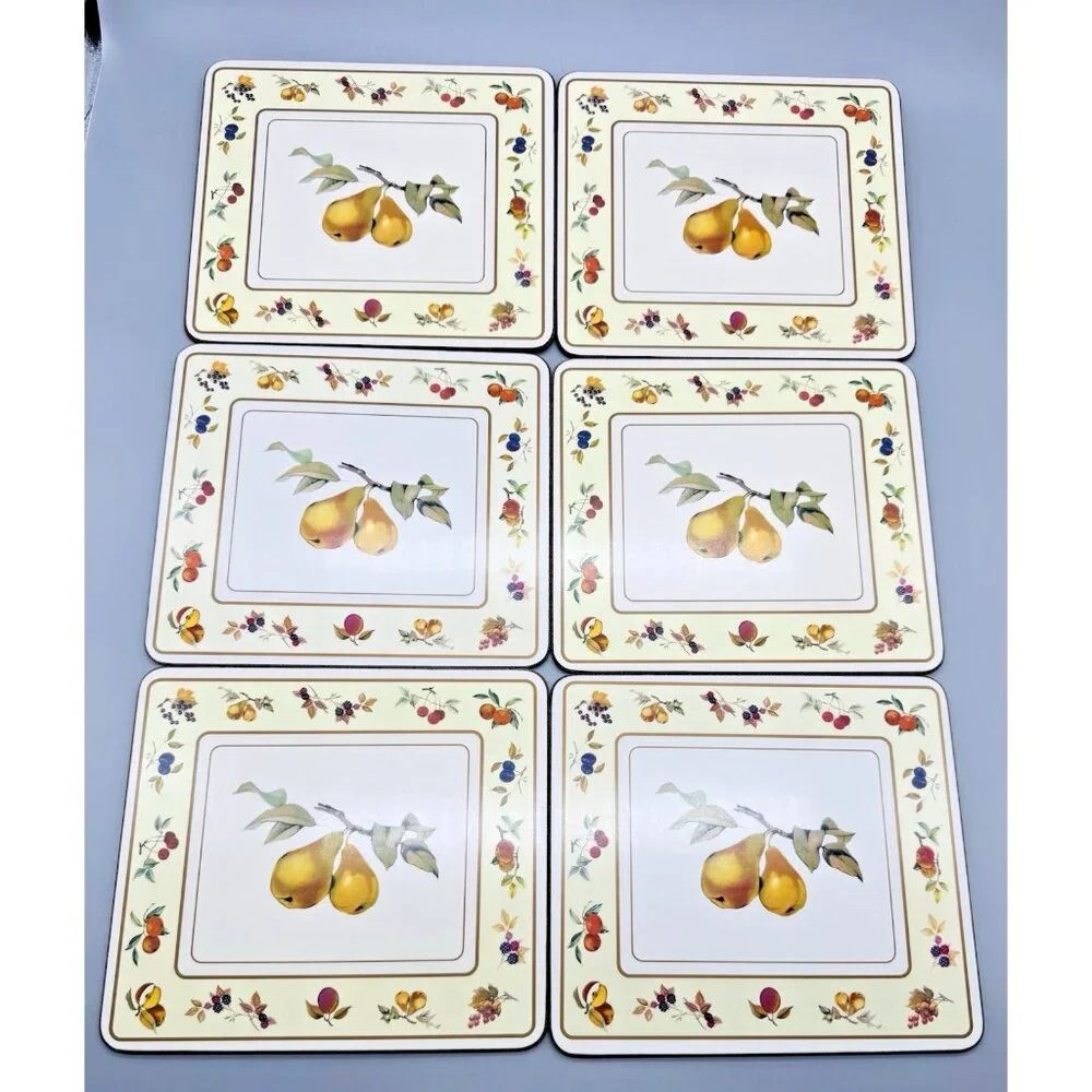 Royal Worcester Evesham Gold Corkboard Placemats Pears 8.5x7.5 inch Boxed‎